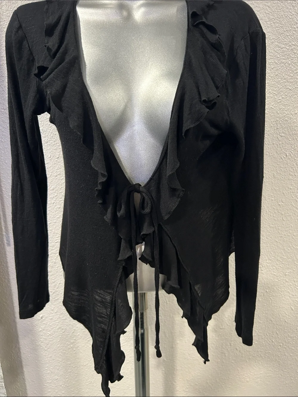 Vintage Suzie Black Ruffle Front Cardigan